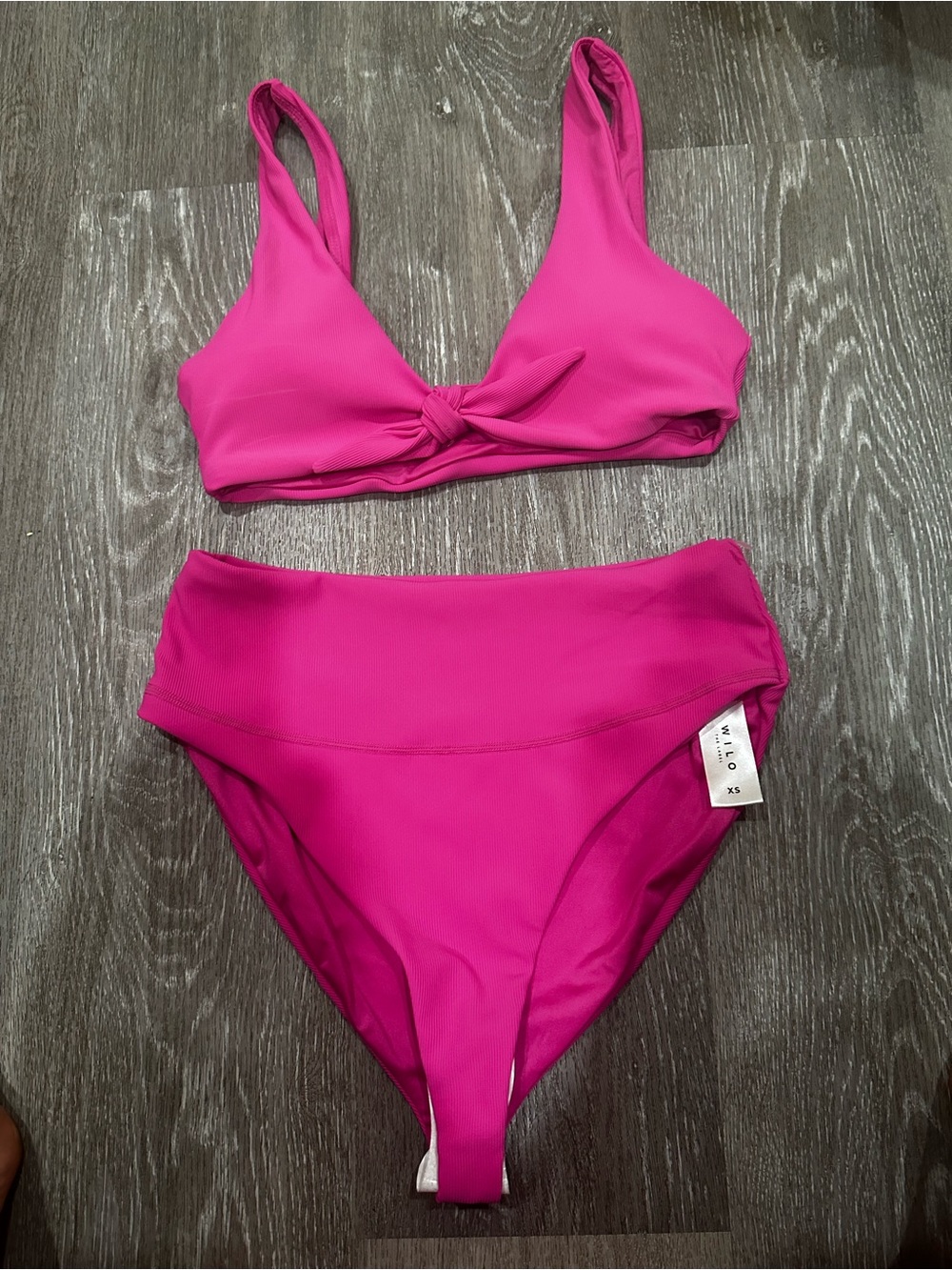 High-Waist Knot Front Bikini 2pc Set in Hot Pink